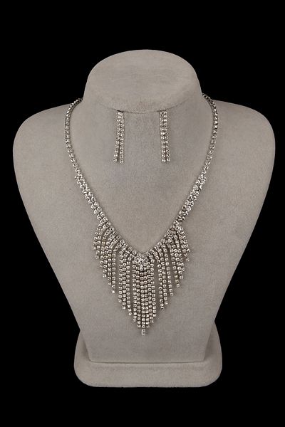 Limelia Elegant and Shiny Crystal Jewelled Dangle Evening Dress Necklace and Earring Set Necklace Set for Special Nights