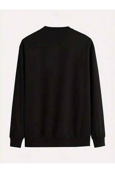 BEETON California Los Angeles Thick Winter Sweatshirt - Black Printed Oversize Crew Neck