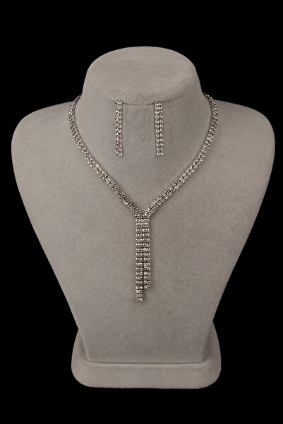 Limelia Su Yolu Parlak Şık Kristal Taşlı Abiye Kolye Ve Küpe Seti