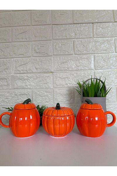 devigo 2 Pieces of Pumpkin Mug with Lid, 1 Pumpkin Sugar Bowl Set of 3 Pumpkin Set