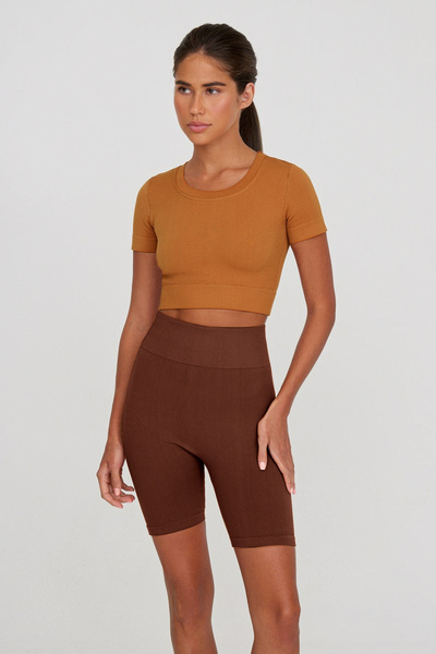 MİSTİRİK Felolin Model Fitilli Örme Model Seamless Sporcu Şortu Kahve Renk