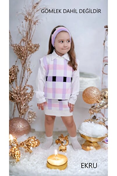 Meriç bebe Ekoseli Saç Bandlı Etekli Yanları Açık ve Bağlama Detay Süveterli ...