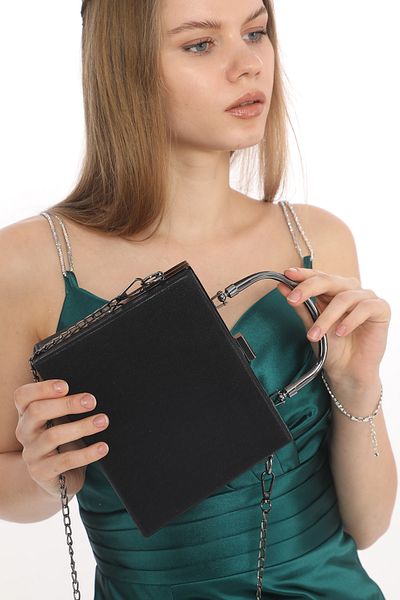 womenacs Rochie de seara de dama cu modele placate de culoare neagra Geanta portofoliu la reducere