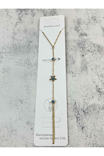 MLN Moda Star Patterned Italian Steel Shahmeran - Evil Eye Bead Detailed