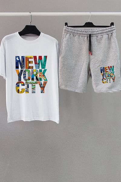Vordevia Συνδυασμός μπλουζάκι με στάμπα New York White Oversize και γκρι σορτς