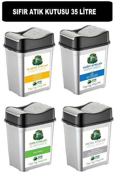 DEEMBRO Sıfır Atık Kutusu 35 Lt*4 Adet Geri Dönüşüm Kutusu Atık Kovası Plasti...