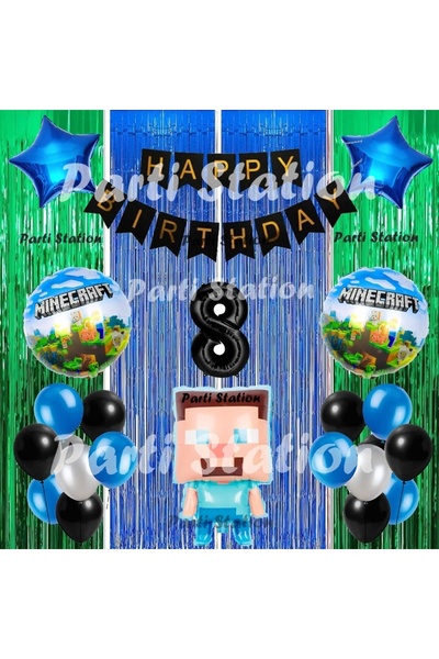 Parti Station Minecraft Balon Set 8 Yaş Minecraft Oyun Konsept Doğum Günü Par...