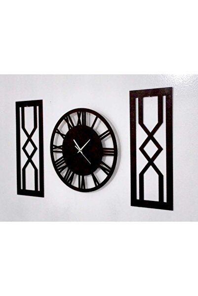 NİSANEST Dekoratif 3 Parçalı Duvar Saati Seti Siyah Renk Özel Boyama Roma Rak...