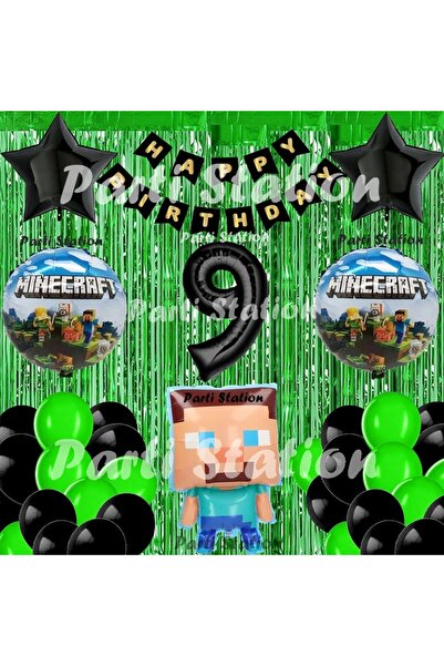 Parti Station Minecraft Balon Set 9 Yaş Minecraft Oyun Yeşil Konsept Doğum Gü...
