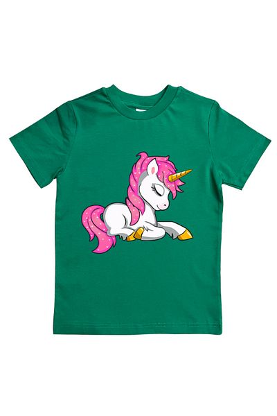 UNICORN εμπριμέ βαμβακερό χτενισμένο βαμβακερό ύφασμα καλοκαιρινό παιδικό μπλουζάκι