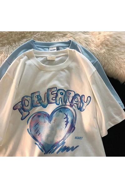 Touz Moda Μπλουζάκι Heart Printed Λευκό Unisex Oversize