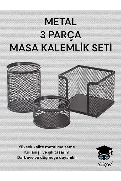 SEYFİKİRTASİYE 3-PIECE METAL TABLE PENCIL SET PERFORE BLACK