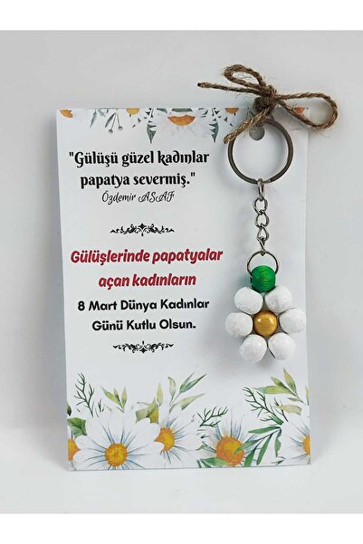 NEVA KONSEPT HEDİYELİK 8 Mart Dünya Kadınlar Günü Hediyesi Papatya (Ahşap Boncuktan) anahtarlık 5 Adet