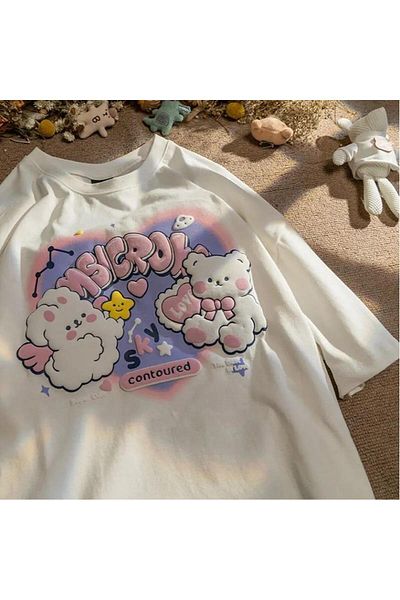 Touz Moda Tricou Harajuku Cute White Unisex Oversize