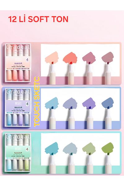 TOUCH SKETC 12-Piece Gradual Highlighter Set Soft Colors 4 Pack