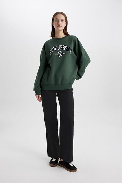 DeFacto Oversize Wide Fit Crew Neck Printed Thick Sweatshirt C4074Ax23Cw