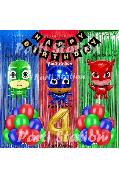 Parti Station PjMasks Balloon Set 4 Years Old PjMasks Cat Child Owl Girl Lizard Child Concept Birthday Balloon Set