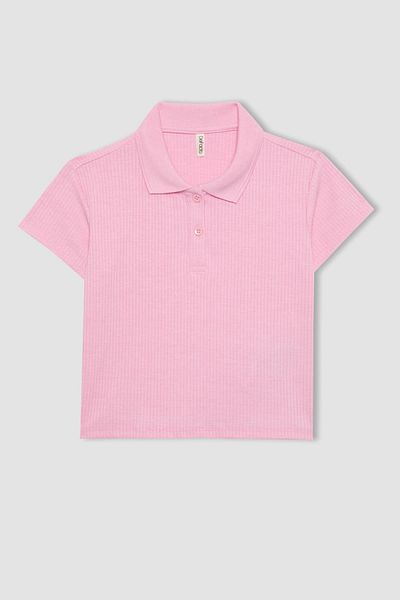 DeFacto Girls' Ribbed Short Sleeve Polo T-Shirt - Slim Fit Slim Fit Z7794A624Sm