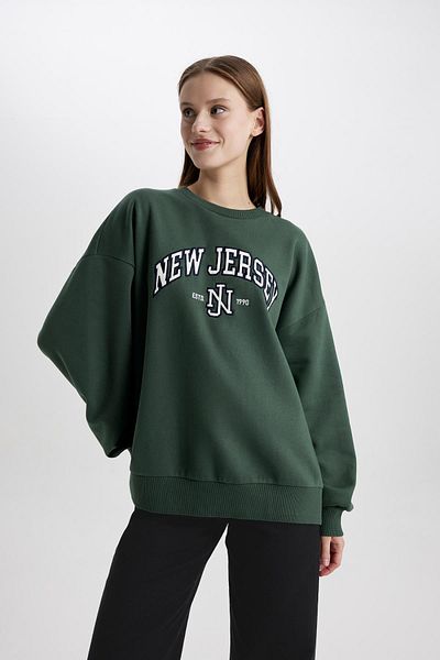 DeFacto Oversize Wide Fit Crew Neck Printed Thick Sweatshirt C4074Ax23Cw