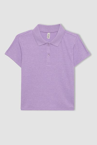 DeFacto Girls' Ribbed Short Sleeve Polo T-Shirt - Slim Fit Slim Fit Z7794A624Sm