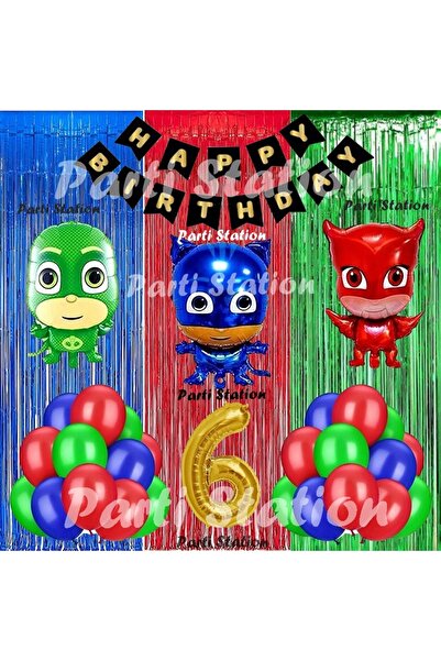 Parti Station PjMasks Balon Set 6 Yaş PjMasks Kedi Çocuk Baykuş Kız Kertenkel...