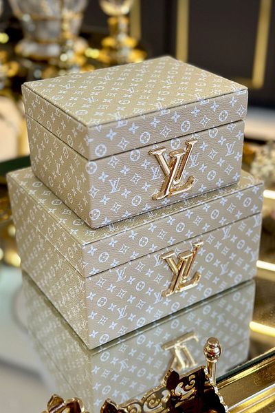 ARTER Home Decorative LV Pattern Beige 2-Piece Leather Box