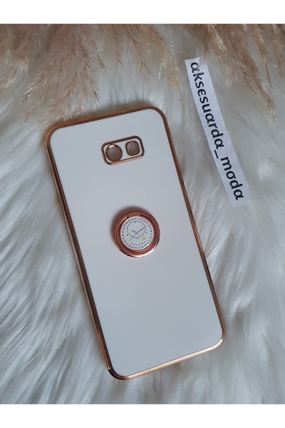 Aksesuarda Moda Samsung J4+ PLUS Uyumlu Yüzüklü Standlı Gold Detaylı Lazer Ke...