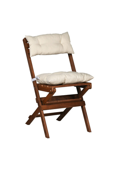 Bysay VERNİKLİ PUF MİNDERLİ AHŞAP KATLANABİLİR  BAHÇE MUTFAK BALKON TERAS SANDALYESİ (CEVİZ-KREM)