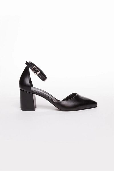 Deripabuc Genuine Leather Black Women's Heeled Leather Shoes Shn-0323