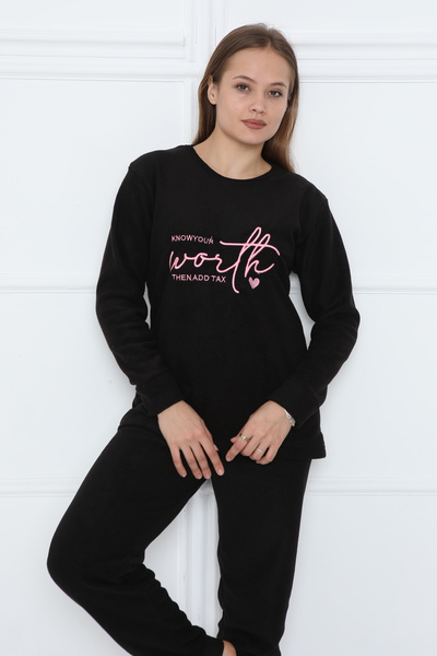 FAMES PİJAMA Shaved Thick Winter Women's Fleece Pajama Set Orange