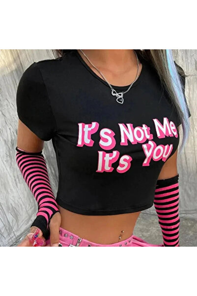 Gofeel It's Not Me It's You Text Detail Half T-Shirt Body Crop