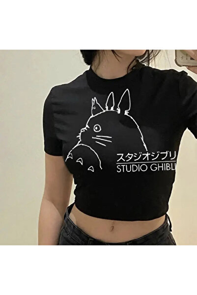 Gofeel Black Rabbit Anime Detail Half T-Shirt Body Crop