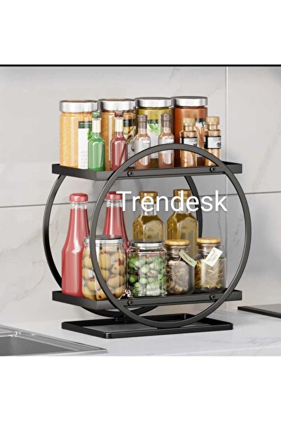 TRENDESK Servis Sunum Ikramlık Siyah Büyük Lüks 2 Katlı  Organizer Mutfak Düz...