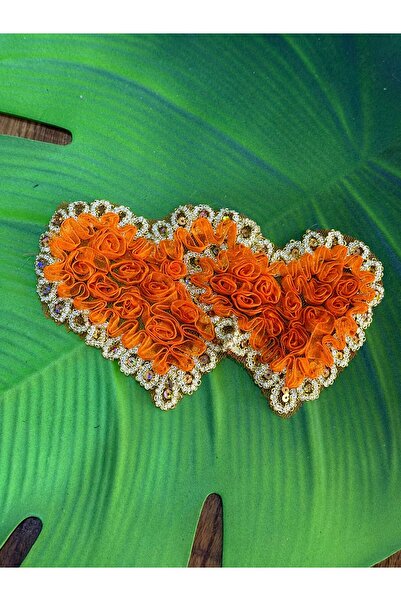 Gönülden Tasarım 20X12CM Portocaliu Paiete Brodat Inimă în relief Două și Ini...