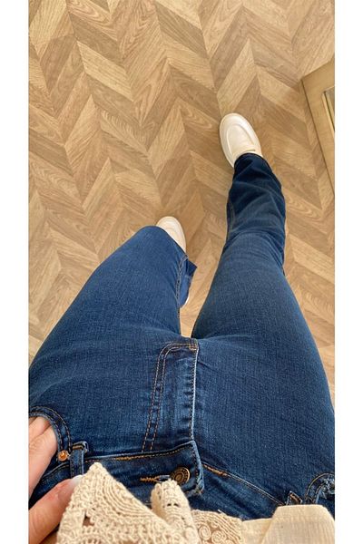 Geppetto High Waist Navy Blue Flared Leg Trousers Lycra Stretch Jeans (Buy 1 size larger)