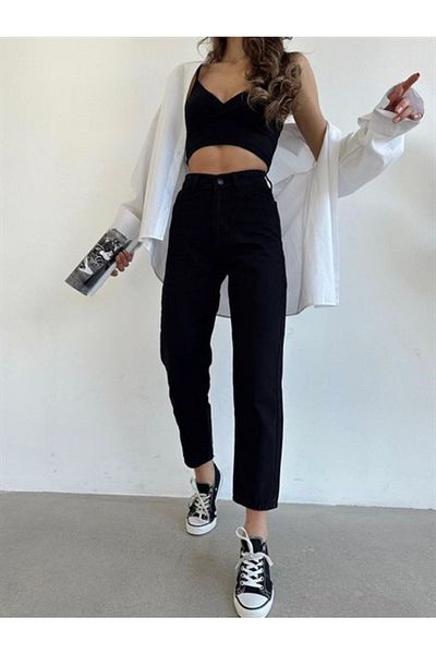 Geppetto Isabella Zero Max Adella - Pantaloni negri din Lycra Mom Jean