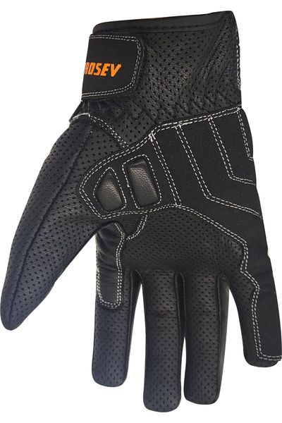 Prosev 6291 Model Black Orange Leather Motorcycle Gloves - Four Seasons