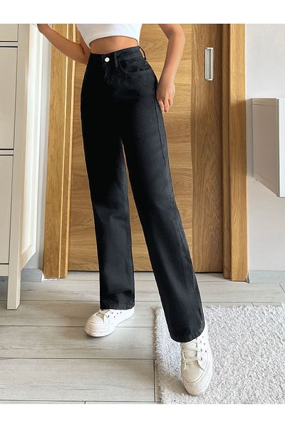 Geppetto Isabella Christian, pantaloni de jeans cu talie super înaltă, cu lycra neagră Palazzo, anilor 90, 2024