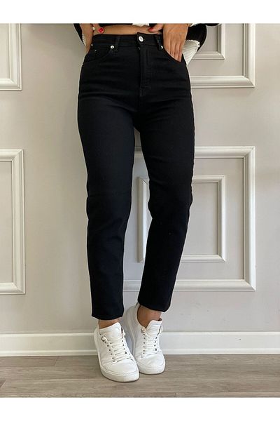 Geppetto Isabella Zero Max Blugi Mom negri cu talie înaltă pentru femei Blugi flexibili din lycra (negri complet)