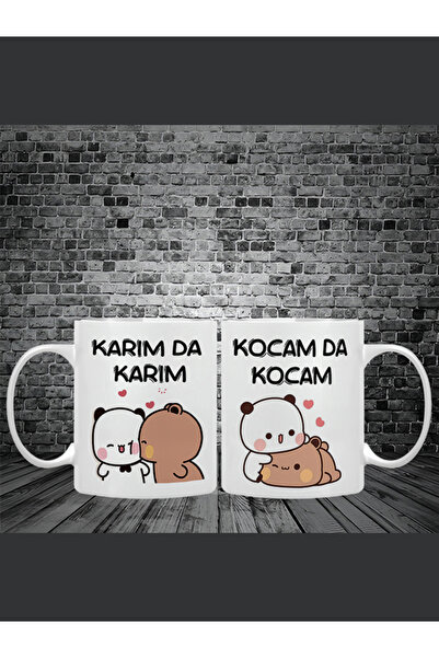 DENİZ BASKI Karımda Karım, Kocamda Kocam Baskılı Porselen Kupa Bardak 2'li