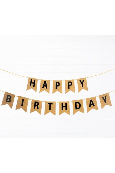 kidspartim Happy Birthday Text Kraft/Μαύρο πανό