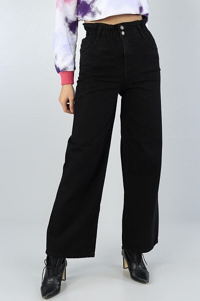 Geppetto High Waist Elastic Black Loose Jeans - Rose Extra Palazzo Trousers