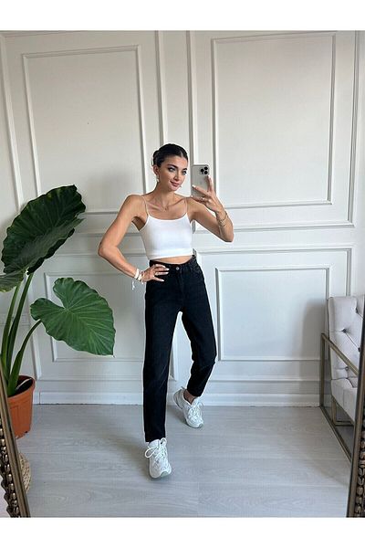 Geppetto Isabella Zero Max Γυναικείο ψηλόμεσο μαύρο Boyfriend Jeans Lycra Stretchy τζιν παντελόνι