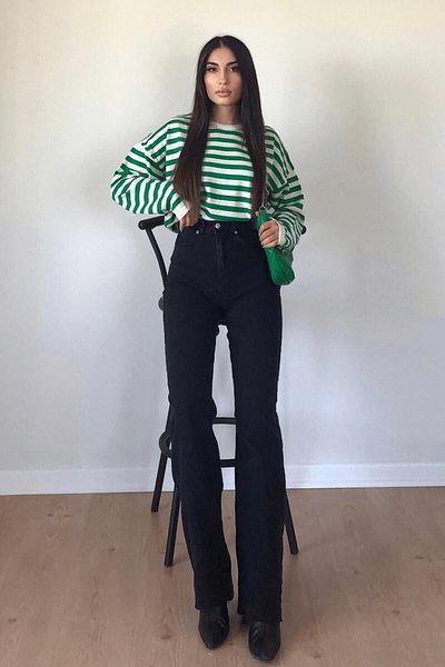 Geppetto Crespo 90's Μαύρο Ψηλόμεσο Lycra Loose Jeans Palazzo Παντελόνι