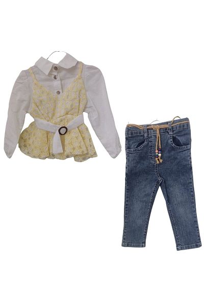pikoline PİKOLİNE 1398 ROPE STRAP JEANS PANT GIRL'S SET
