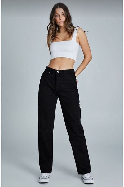 Geppetto Isabella Black Loose Wideleg Palazzo Jean Women's Colorfast Lycra Jeans