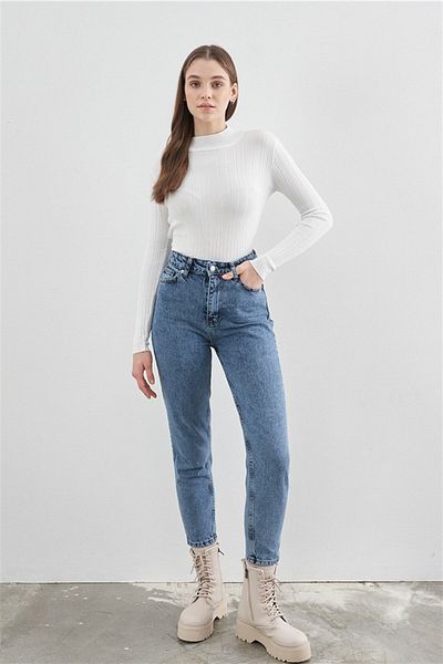 Geppetto Isabella Zero Max Blugi Mom albaștri cu talie super înaltă pentru femei Blugi flexibili din lycra