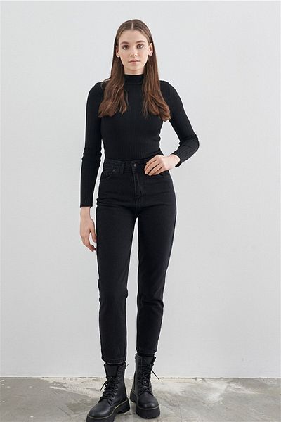 Geppetto Isabella Zero Max Women's Super High Waist Black Mom Jeans Lycra Flexible Jeans