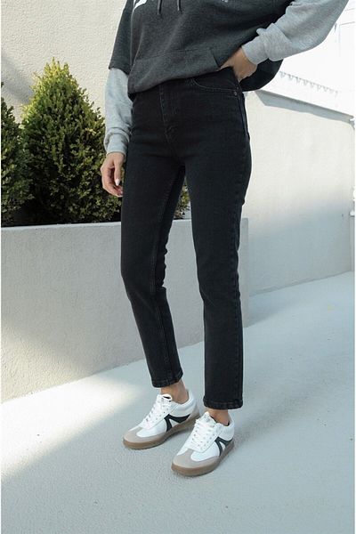 Geppetto Isabella Zero Max Blugi boyfriend negri cu talie înaltă pentru femei Blugi flexibili din lycra (potrivire completă)