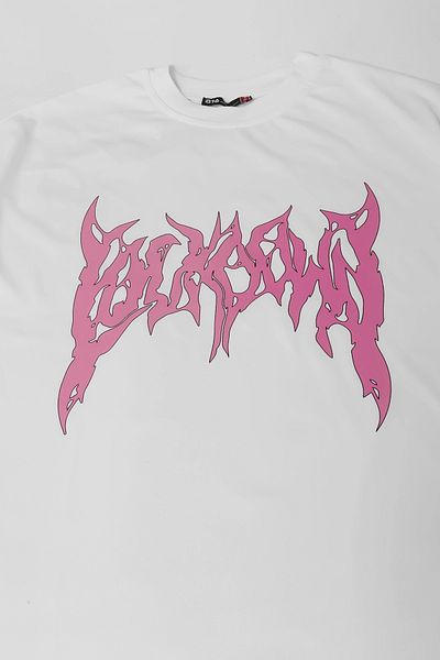 Sekizbiraltı Tricou oversize unisex alb cu imprimeu cu font stradal roz
